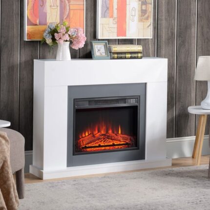 Cheminée électrique grande taille 2000 W aspect bois blanc