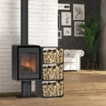 Poêle à bois ETNA Domino avec pied et range bûches 3 étages - 8.5 Kw